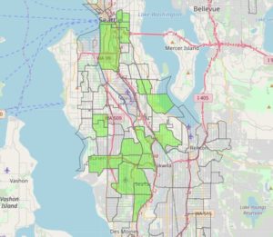 The photo shows oportunity zones in areas around Seattle, King County, Washington State
