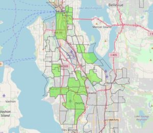 The photo shows oportunity zones in areas around Seattle, King County, Washington State
